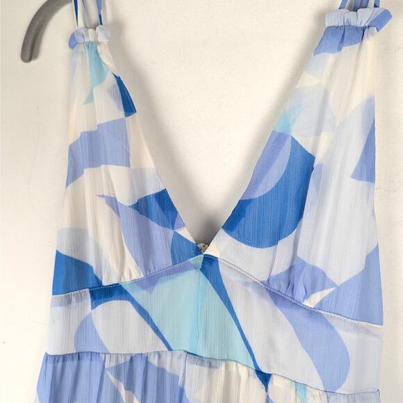 VICI Blue White Tiered Ruffle Maxi Dress Sz M Ethereal Resort Coastal Boho Beach - Picture 3 of 9